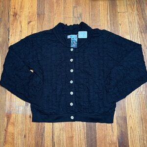 Free People Beach Black Textured Button-Up Cardigan